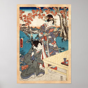 Pôster Rolo velho da gueixa japonesa legal do ukiyo-e do