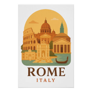 Pôster Roma Antiga Itália Viagem Coliseu & Panteão