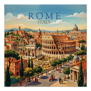 Pôster Roma Itália Coliseu Viagem Arte Vintage