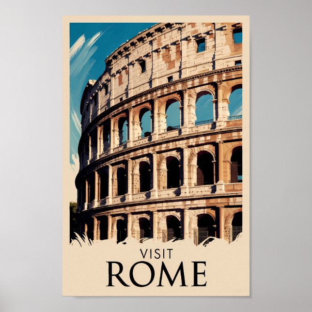 Poster Roma Itália Colosseum Ilustração Viagem Art (Frente)