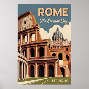 Poster Roma Itália Retrô Silhueta Urbana Viagem