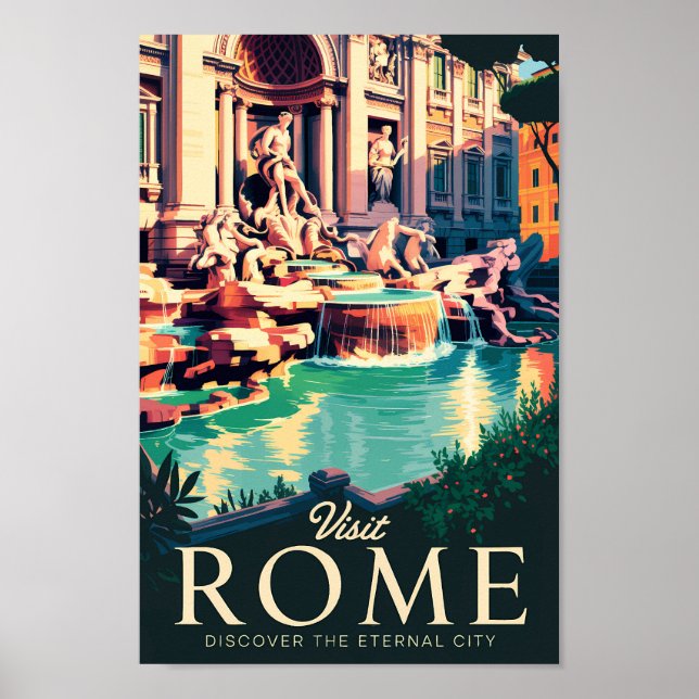 Poster Roma Itália Trevi - Fonte de Ilustração Viagem Art (Frente)
