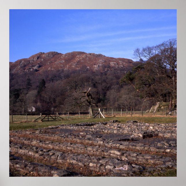 Poster Roman Fort Ambleside Cumbria Postcard Cushion (Frente)