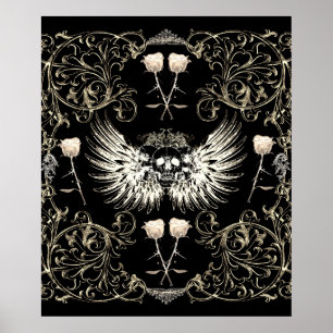 Poster Romance Gótica Vitoriana Caveira Asas & Rosas Bran