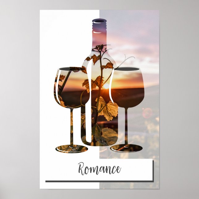 Poster Romance - Vinho para Dois ao Pôr do Sol (Frente)
