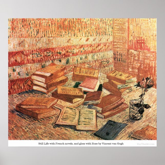 Pôster romances franceses e vidro com Rosa - van Gogh (Frente)