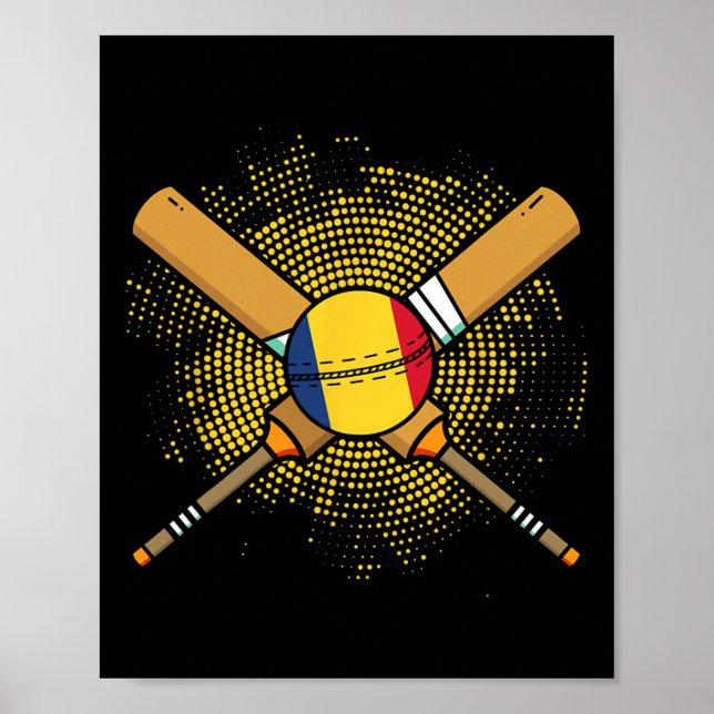Poster Romanian Cricket Racket And Ll Flag Of Romania  (Frente)