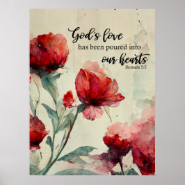 Poster Romanos 5:5 Bíblia de amor de Deus Verso Vermelho 