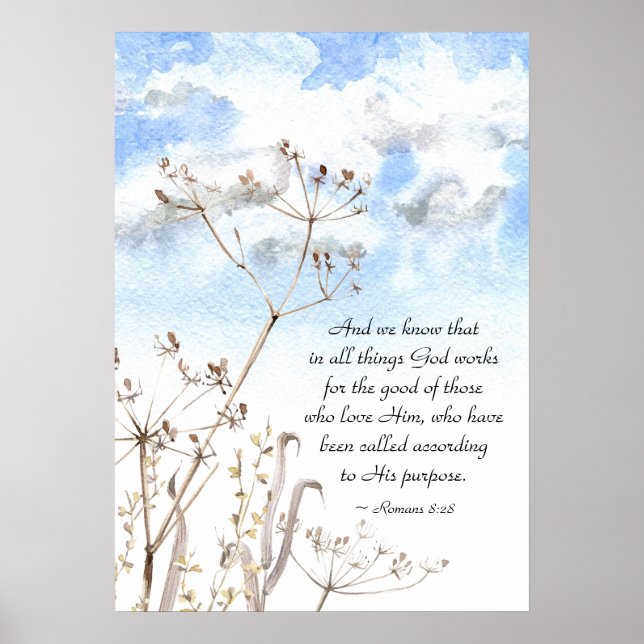 Poster Romanos 8:28 Tudo que Deus trabalha para o bem (Frente)