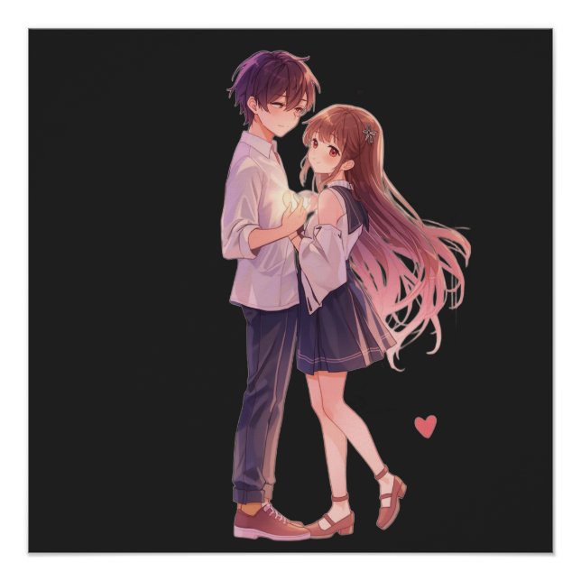 Pôster Romantic Anime Couple - Cute Aesthetic Lovers Art  (Frente)