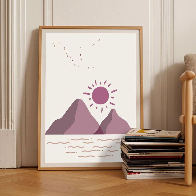 Poster Romantic Berry Abstract Art Sunset Mountains Wall  (Criador carregado)