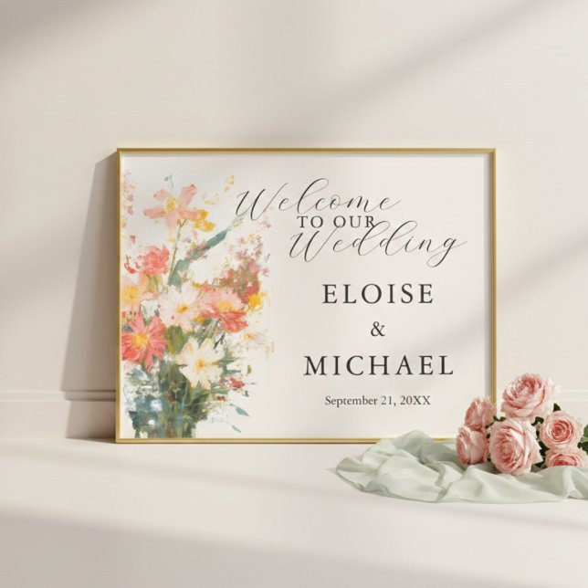 Poster Romantic Blush Painted Floral Wedding Welcome (Romantic Blush Painted Floral Wedding Welcome Poster
)