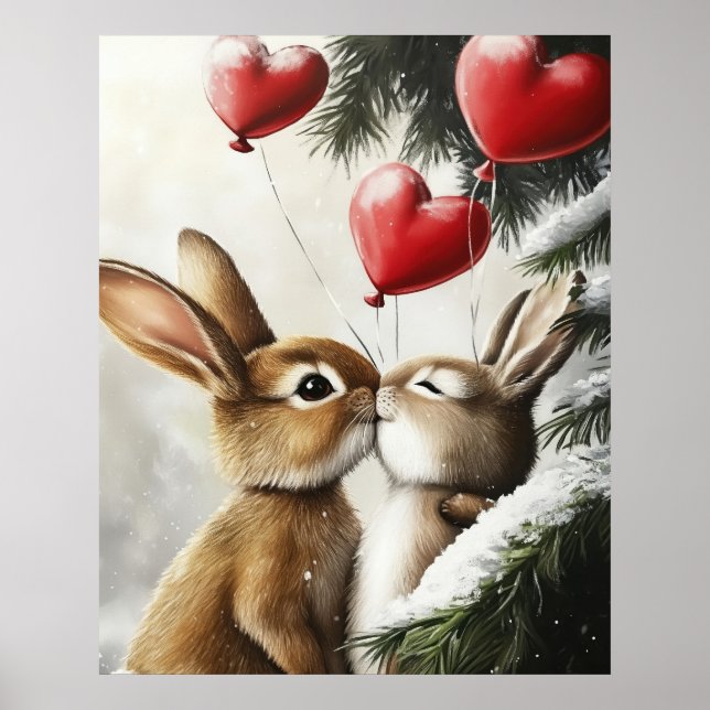 Poster Romantic Bunny Couple Valentine Wall Art (Frente)