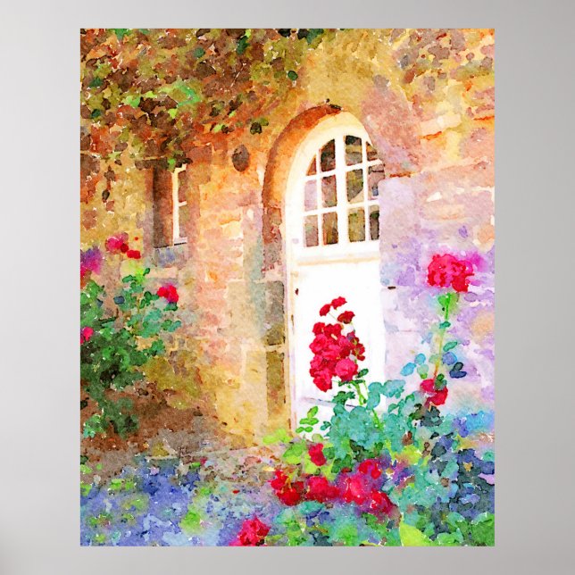 Poster Romantic cottage garden aquarel (Frente)