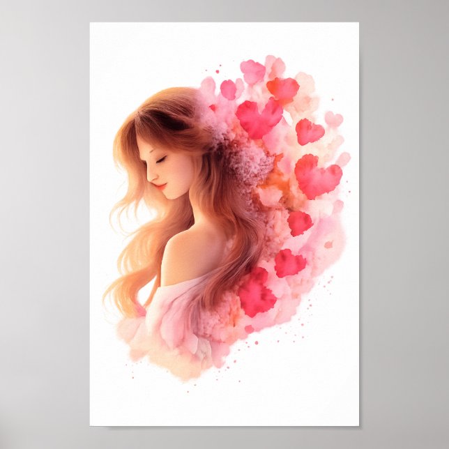 Poster Romantic Floral Portrait Soft Valentine Love Art (Frente)