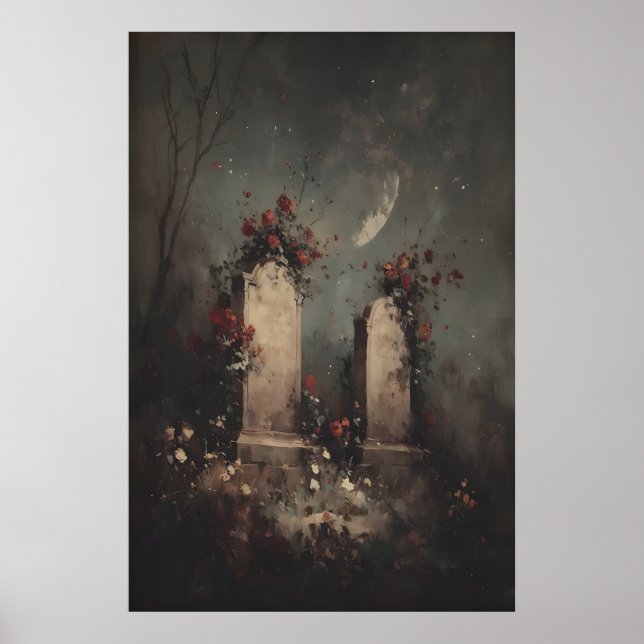 Poster Romantic Gothic Graveyard Art, Moody Dark Academia (Frente)