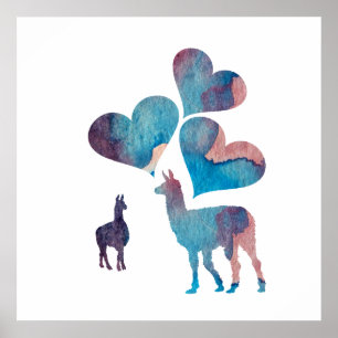 Poster Romantic Llama Art