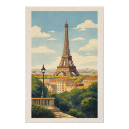 Pôster Romantic Paris Eiffel Tower Vintage Travel Poster