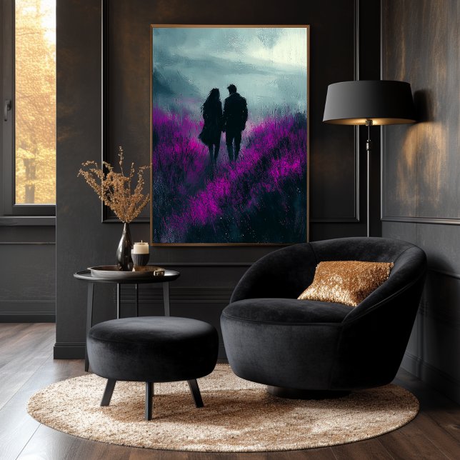 Poster Romântica atravessa campos roxos no carvão (Criador carregado)