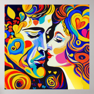 Poster Romântico Belo Casal de Beijo Apaixonado