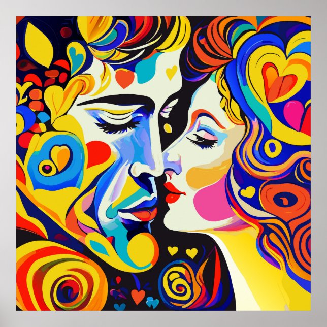 Poster Romântico Belo Casal de Beijo Apaixonado (Frente)