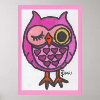 Poster Romântico de Coruja Rosa