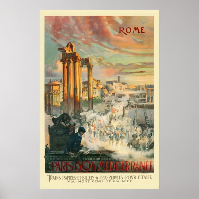 Poster Rome Italy Paris Lyon Mediterrannee Vintage Travel (Frente)