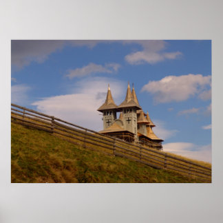 Pôster Romênia, Moldávia, igreja ortodoxa de madeira