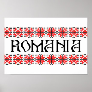 Pôster romênia símbolo do país nome texto folk motif trad
