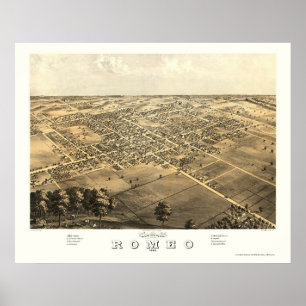 Poster Romeo, MI Panorâmica Mapa - 1868