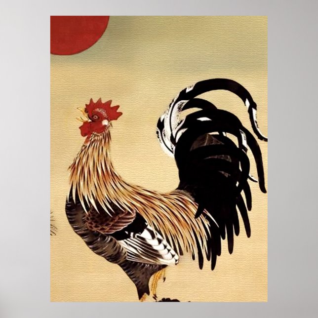 Poster Rooster Crowing por Ito Jakuchu (Frente)