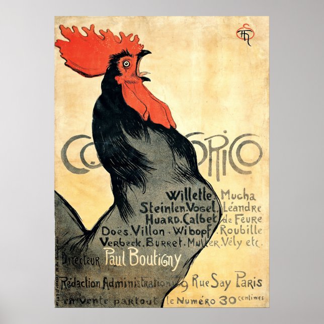 Poster Rooster Crowing por Théophile Alexandre Steinlen (Frente)