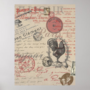 Poster Rooster de Paris com Escrita Manual em Francês Vi