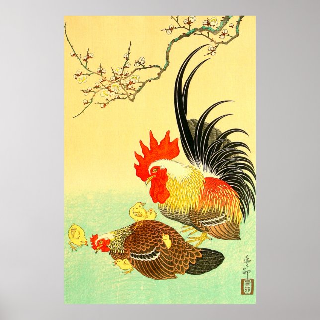 Poster Rooster e Hen Ohara Koson anos 30 (Frente)