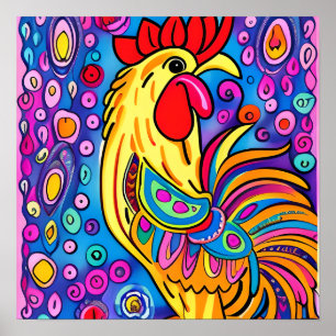 Poster Rooster Funky Rooster Fazenda Retrato Animal