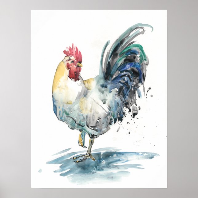 Poster Rooster Splash - Watercolor (Frente)
