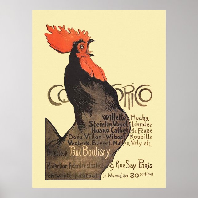 Pôster Rooster Steinlen Cocorico Arte Francesa (Frente)