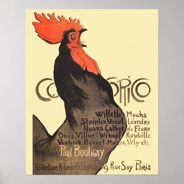 Pôster Rooster Steinlen Cocorico Arte Francesa (Frente)