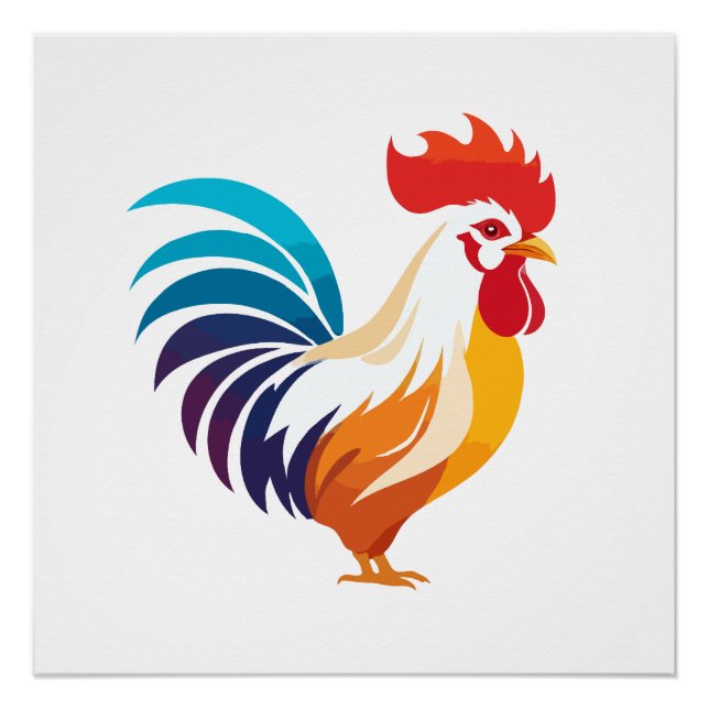 Pôster Rooster Vetor Arte Animal Moderna Gráfico Urbano (Frente)