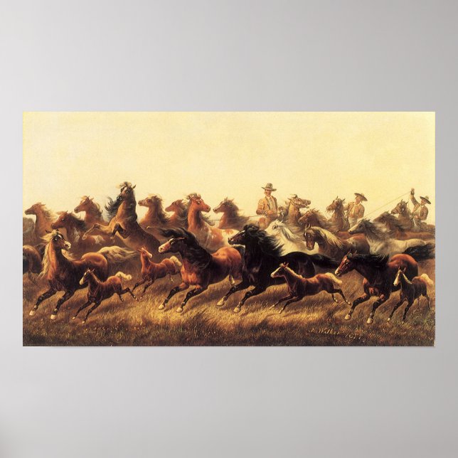 Poster Roping Wild Horses de James Walker (Frente)