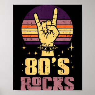 Poster Roqueiro dos Anos 80 Mão Música de Metal Punk Vint