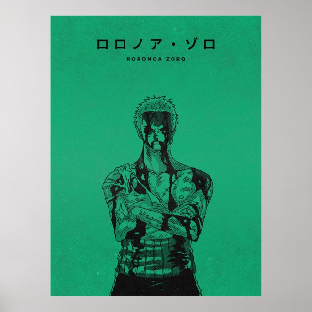 Poster Roronoa Zoro Estilo Mangá Verde (Frente)
