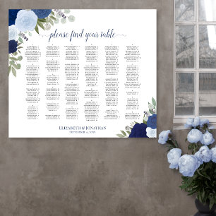 Poster Rosa Azul Boho Gráfico de Assentos Alfabéticos