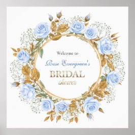 Poster Rosa Azul Casamento Banhada a Ouro
