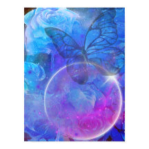 Rosa azul e borboleta azul