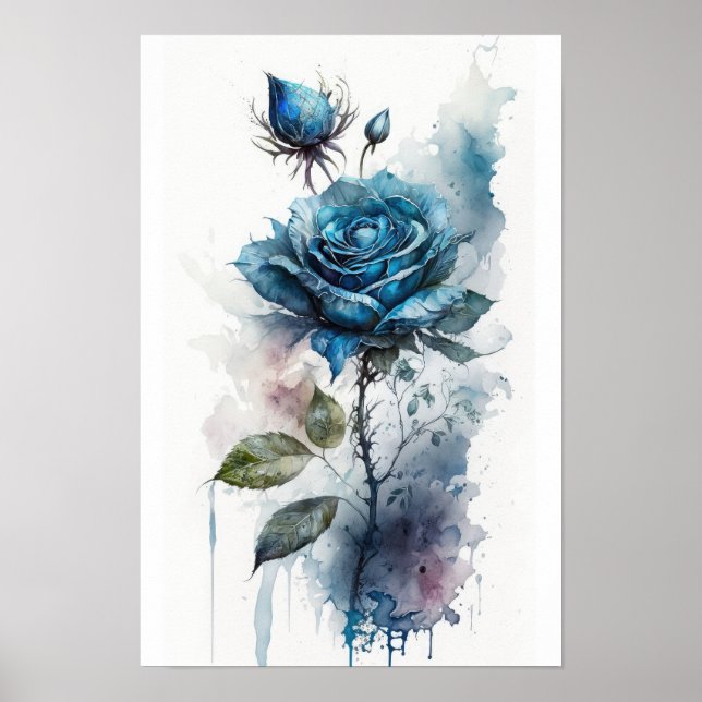 Poster Rosa Azul Encantador Aquarela (Frente)