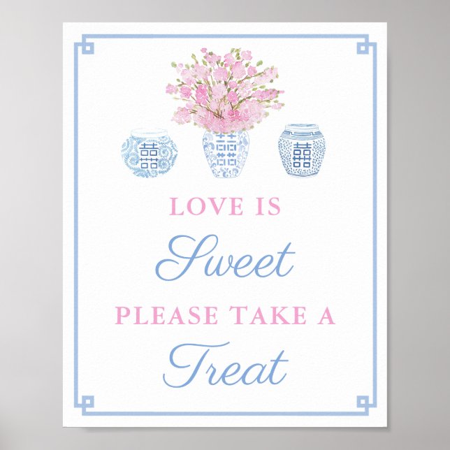 Poster Rosa Azul Preppy Favor Mesa Casamento Chá (Frente)