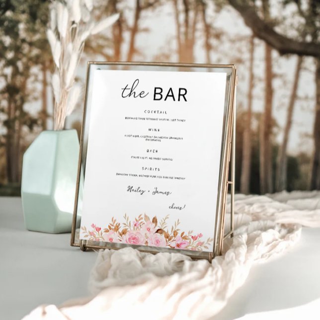 Poster Rosa Bar Modelo (Rose Wedding Bar Menu Sign Template)