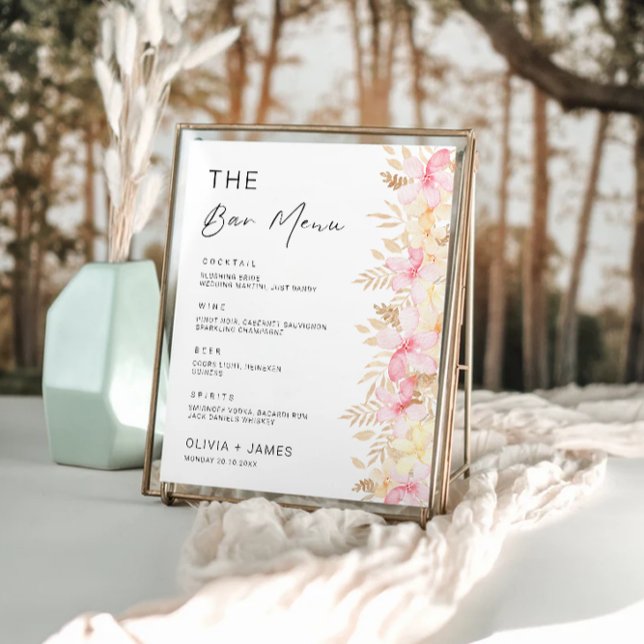 Poster Rosa Bar Modelo (Rose Wedding Bar Menu Sign Template)