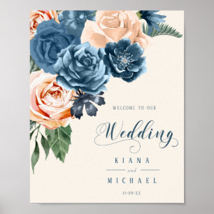 Poster Rosa Blue/Peach Wedding ID584 de boas-vindas